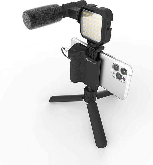 Vlogging Kit for Cameras & Phones | with Microphone, 36 LED Light, Smartphone Grip, Wireless Shutter Remote, Tripod
